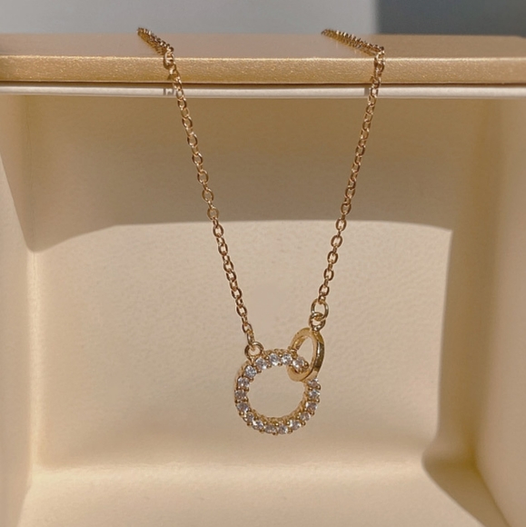 14k gold over sterling silver diamond circle necklace - Picture 3 of 11